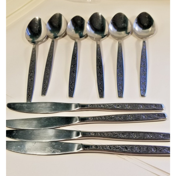 Vintage Rogers Stainless Steel STANLEY ROBERTS La Spana 6 tablespoons & 4 Knives - Picture 1 of 5